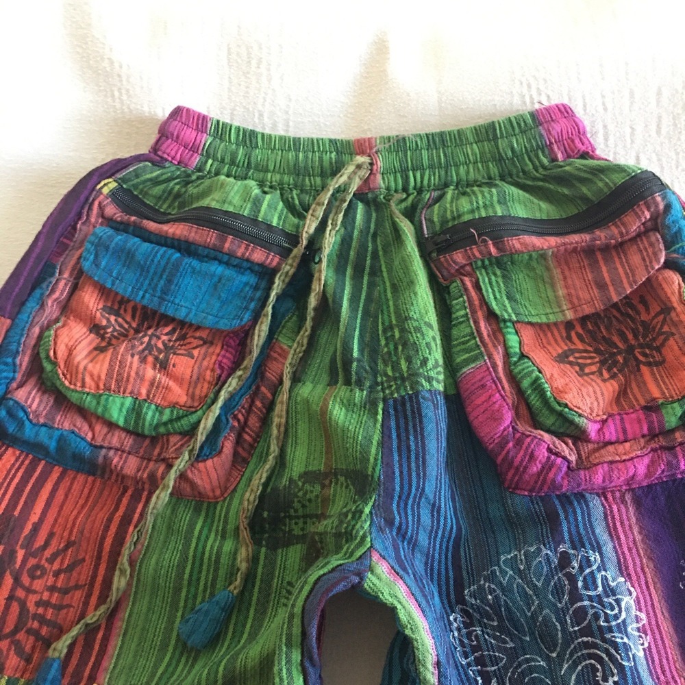 Harem Patchwork Baggy Hippie Pants with Big Box Pockets Size Small Boho - Picture 2 of 15